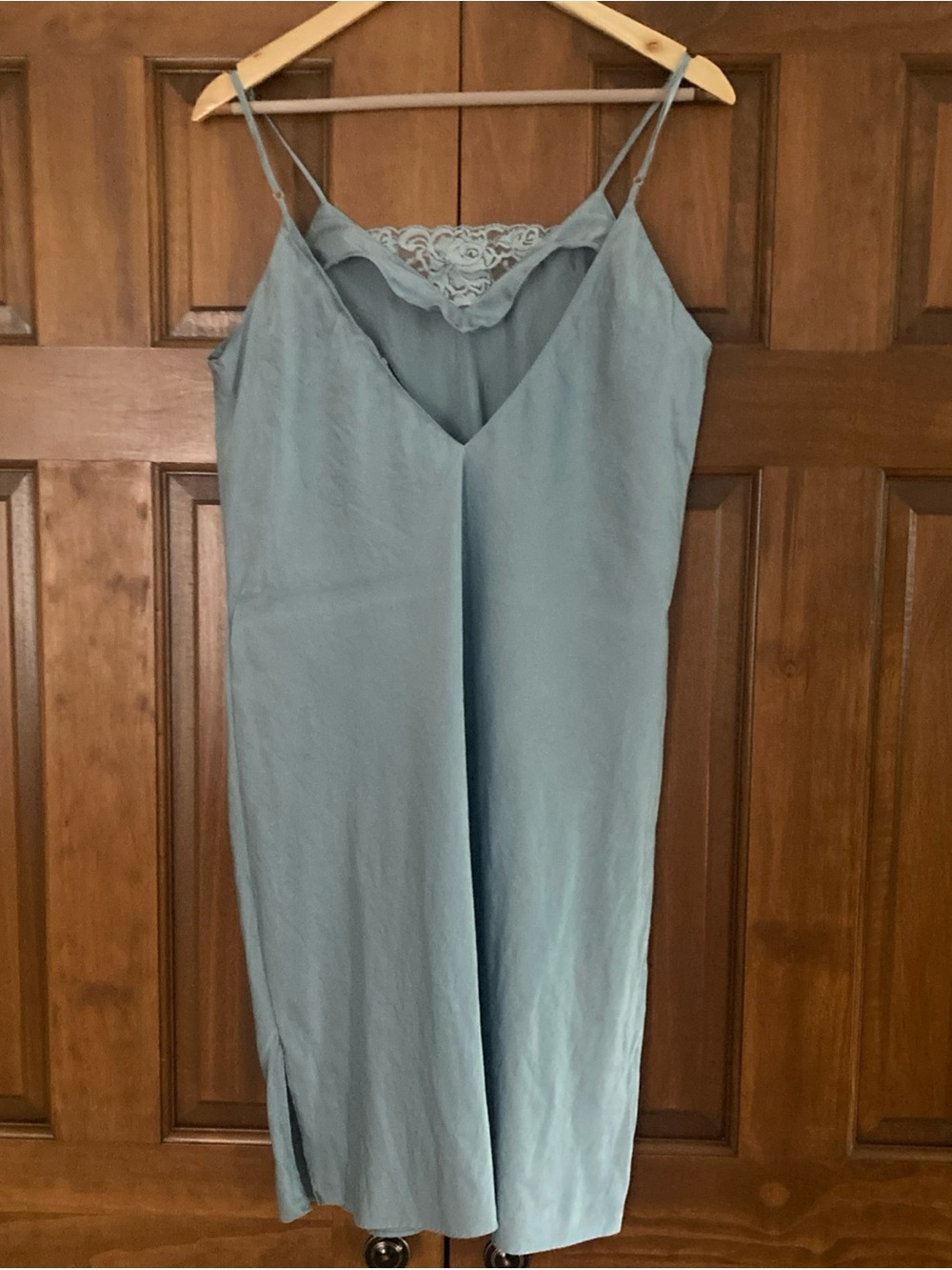 Valerie Stevens 100% silk Blue Lace-Trim Slip chemise nightwear Womens Sz large - Picture 3 of 6